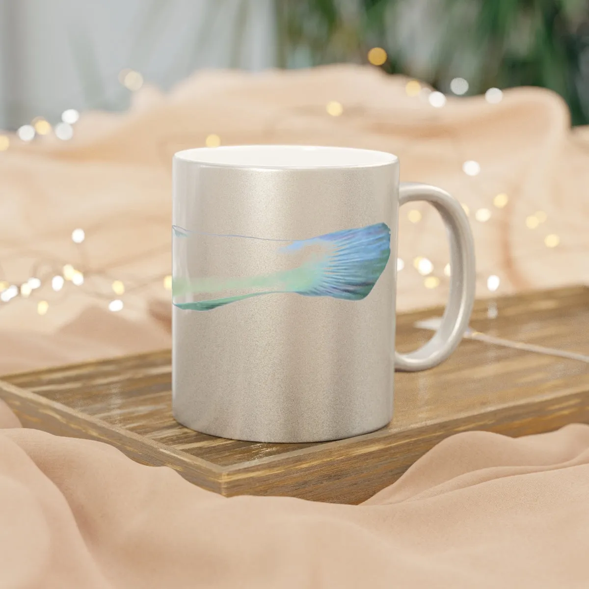 Yellow and White Fish Metallic Mug (Silver / Gold)